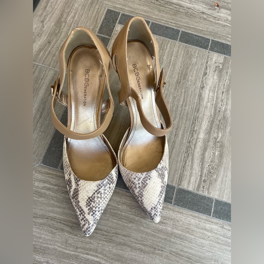 BCBGeneration Strappy Sexy Snakeskin like heels